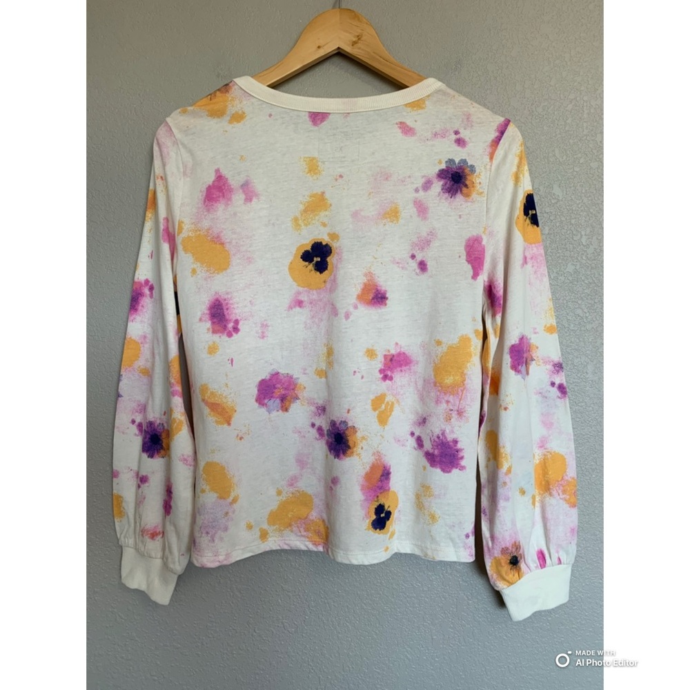 Candace Cameron Bure Pansy Floral Print Long Sleeve Tee Top Size XS NWOT - Picture 6 of 14